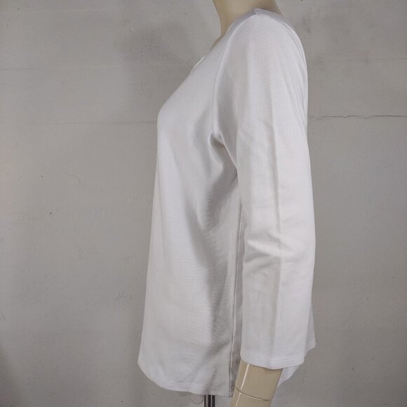 Eileen Fisher white round neck 3/4 sleeve 100% Cotton shirt blouse ladies Large - Picture 7 of 9